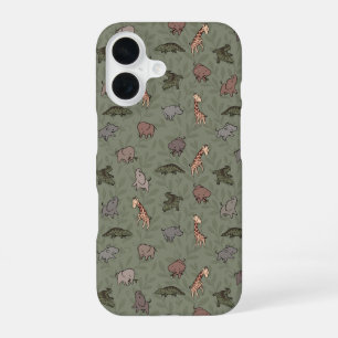 Safari-Tiere (Elefant, Giraffe, Krokodil & Nashorn iPhone 16 Hülle