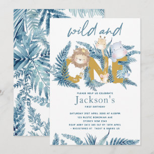 Safari Tiere Exotic erste Geburtstag Einladung