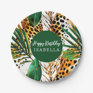Safari-Tiere Fellabdrücke & Palmblätter Boho Pappteller