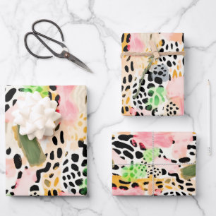 Safari Tiere Fur Druckmuster Muster farbenfroh Geschenkpapier Set