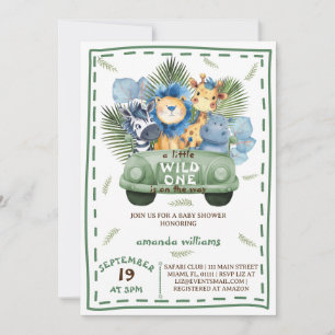 Safari-Tiere Grünzeug Auto Baby Shower  Einladung