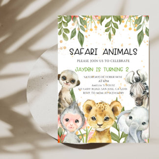 Safari-Tiere Jungen-Geburtstagsfeier-Dschungel-Wil Einladung