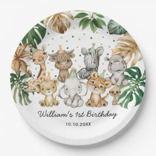 Safari Tiere Jungle Greenery Wild One Birthday Pappteller