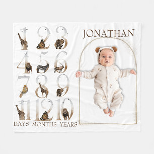 Safari Tiere Jungle Numbers Meilenstein Fleecedecke