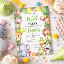 Safari-Tiere Kinderparty-Einladung