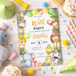 Safari-Tiere Kinderparty-Einladung Dankeskarte
