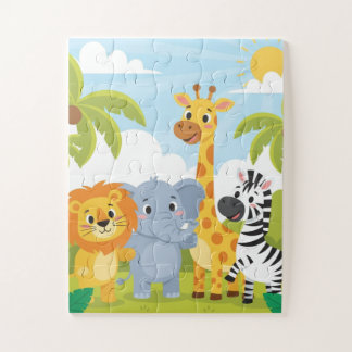 Safari-Tiere Kinderpuzzle | Süßer Löwe Elefant Gi Puzzle