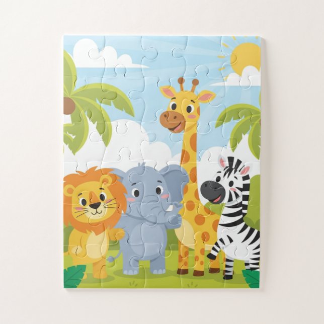 Safari-Tiere Kinderpuzzle | Süßer Löwe Elefant Gi Puzzle (Vertikal)