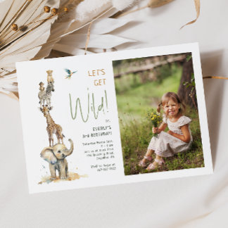 Safari Tiere "Let's Get Wild" Foto Geburtstag Einladung