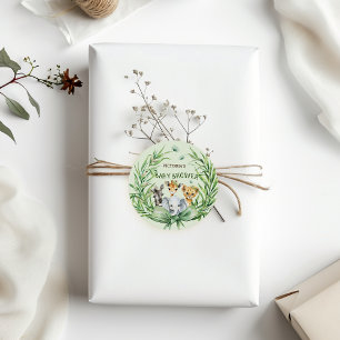 Safari-Tiere Mintgrüne Schleife Baby Shower Runder Aufkleber