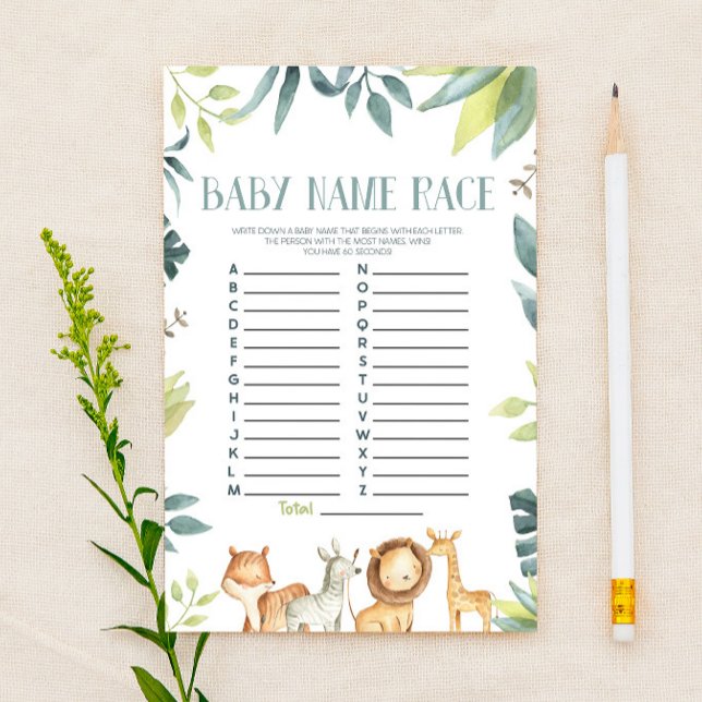 Safari Tiere Name Race Baby Showspielaktivitäten Briefpapier (Von Creator hochgeladen)