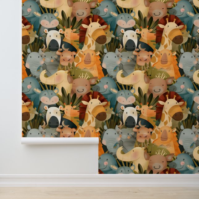 Safari-Tiere niedlich whimsisch bunt Tapete (Anwendung)