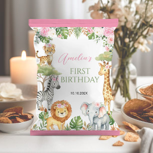 Safari-Tiere Rosa Floral Party Chip-Tüten-Verpacku Flyer