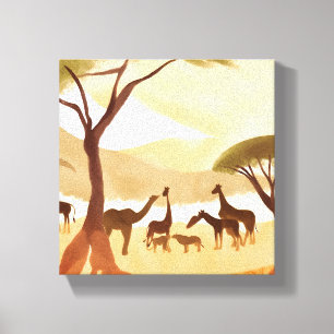 Safari-Tiere Silhouette Natur Aquarell Leinwanddruck