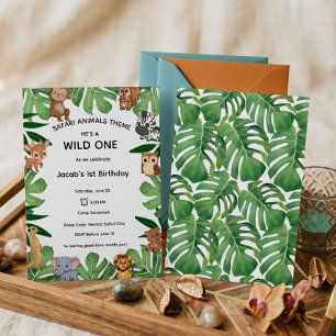 Safari-Tiere Thema viraler Wild One Geburtstag Einladung
