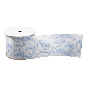 Safari-Tiere Toile de Jouy Blau Satinband
