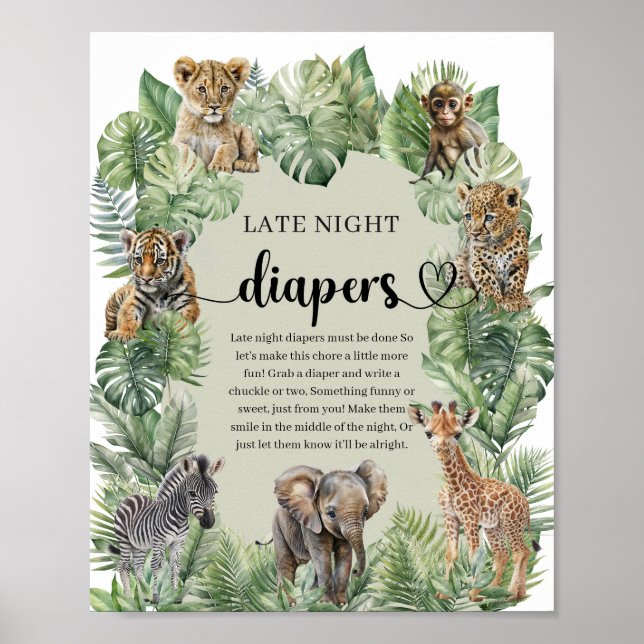 Safari-Tiere Tropical Late Night Diapers-Spiel Poster (Vorne)