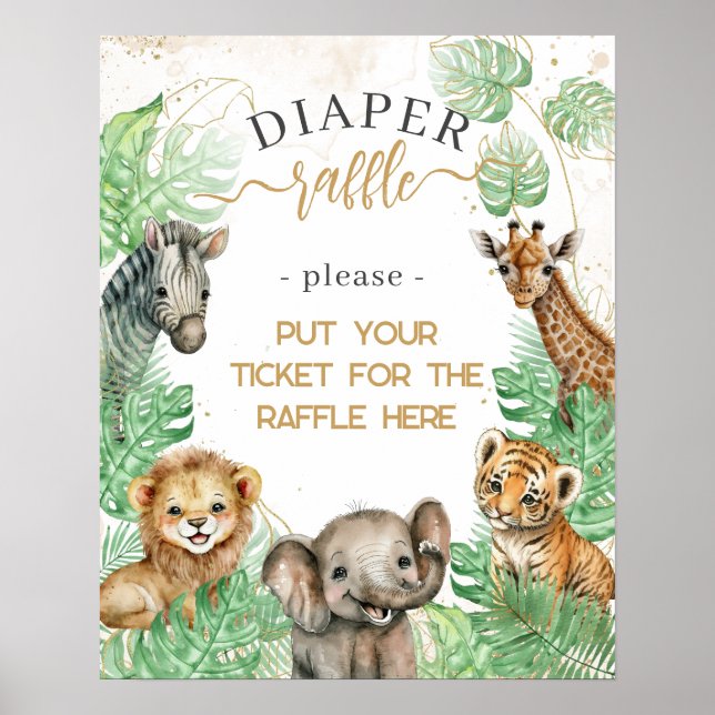 Safari-Tiere Tropische Vegetation Baby Duschdiape Poster (Vorne)