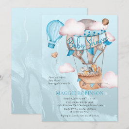 Safari Tiere und Balloons Blue Boy Baby Showdusche Einladung