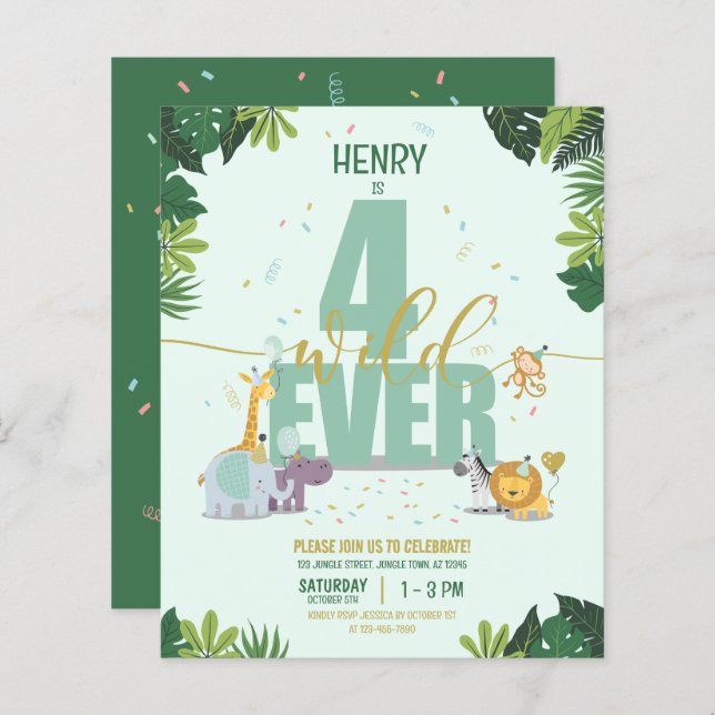 Safari Tiere Vier mal Wild Budget Geburtstag (Vorne/Hinten)