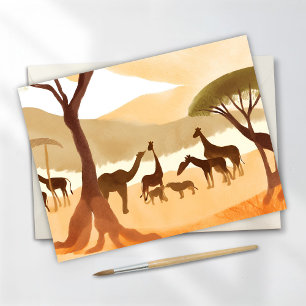 Safari-Tiere Wasserfarbe Silhouette Natur Postkarte