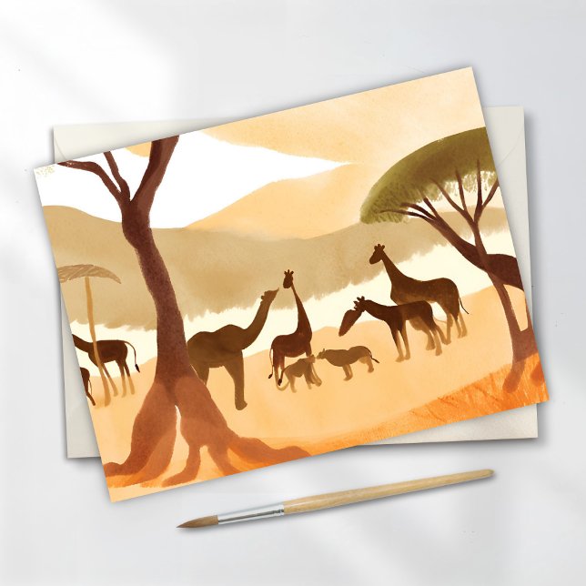 Safari Tiere Wasserfarbe Silhouette Natur Postkarte (Von Creator hochgeladen)