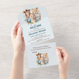 Safari-Tiere Wild One Baby Shower All In One Einladung