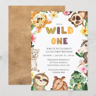 Safari Tiere Wild One Boys erster Geburtstag Einladung