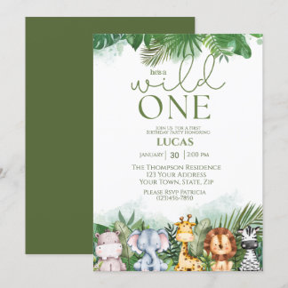Safari Tiere Wild One Boys erster Geburtstag Einladung