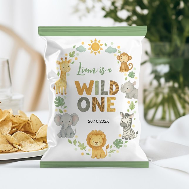 Safari-Tiere Wild One Geburtstag Chip-Tüten-Verpac Flyer (Von Creator hochgeladen)