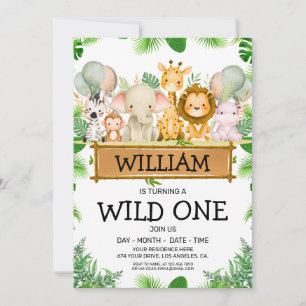 Safari-Tiere Wild One Geburtstag FOTO-Einladung Einladung