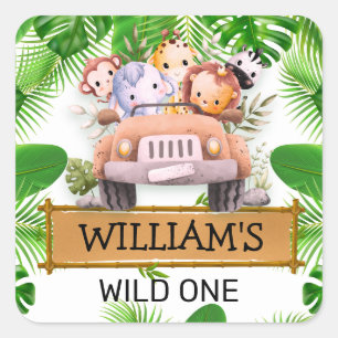 Safari-Tiere Wild One Geburtstag Quadratischer Aufkleber