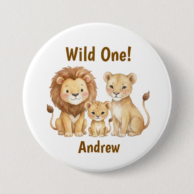 Safari-Tiere Wild One Personalisierter Name Button (Vorderseite)