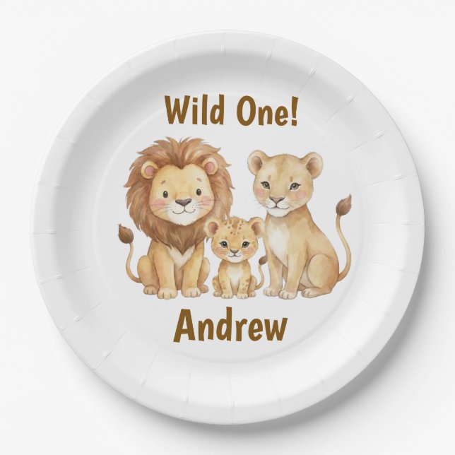 Safari-Tiere Wild One Personalisierter Name Pappteller (Vorderseite)