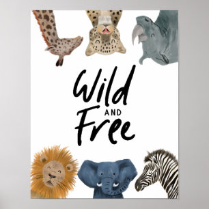 Safari-Tiere Wild und Frei Kinderzimmer Poster