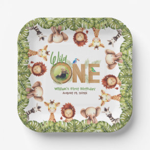 Safari-Tiere Wilder Eins Foto Erster Geburtstag Ho Pappteller