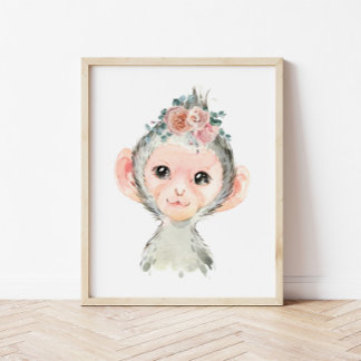 Safari-Tierkinderzimmer-Kunst, Wasserfarben-Affe K Poster