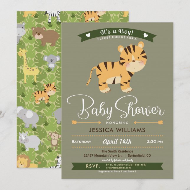 Safari Tiger Baby Shower Boy Einladung (Vorne/Hinten)