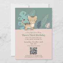 Safari-Tiger-Kindergeburtstagseinladung mit QR