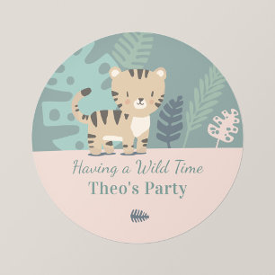 Safari-Tiger-Kinderparty-Personalisierte Aufkleber