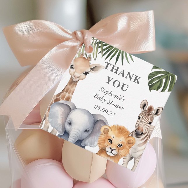 Safari Tropical Animals Baby Boy Dusche Gefallen Geschenkanhänger (Safari Animals, Baby Boy Shower favor thank you tag.)