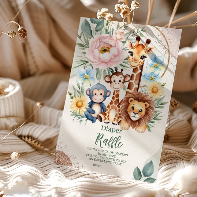 Safari Tropical Jungle Animals Raffle Diapper Begleitkarte (Von Creator hochgeladen)