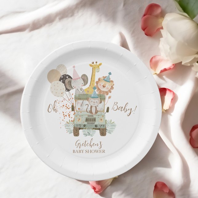 Safari Truck Jungle Animals Boho Baby Shower Pappteller (Von Creator hochgeladen)