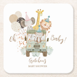 Safari Truck Jungle Animals Boho Baby Shower Rechteckiger Pappuntersetzer