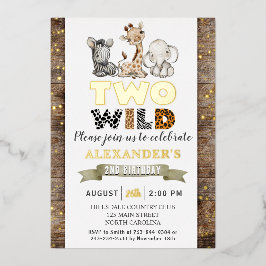 Safari Two Wild Birthday Party Real Gold Folieneinladung