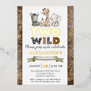 Safari Two Wild Birthday Party Real Gold Folieneinladung