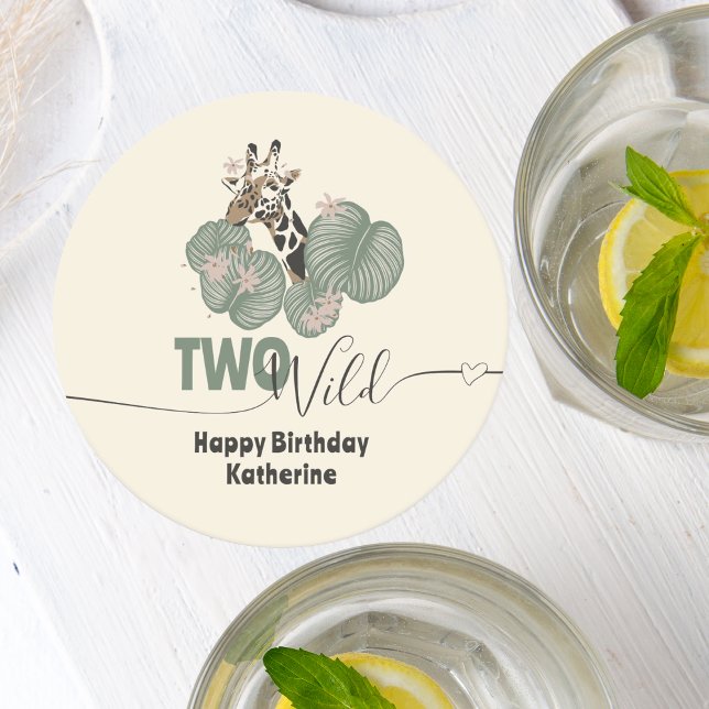 Safari Two Wild Giraffe Animal Birthday Party Runder Pappuntersetzer (Von Creator hochgeladen)