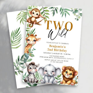 Safari Two Wild | Jungle Animals Boy 2. Geburtstag Einladung