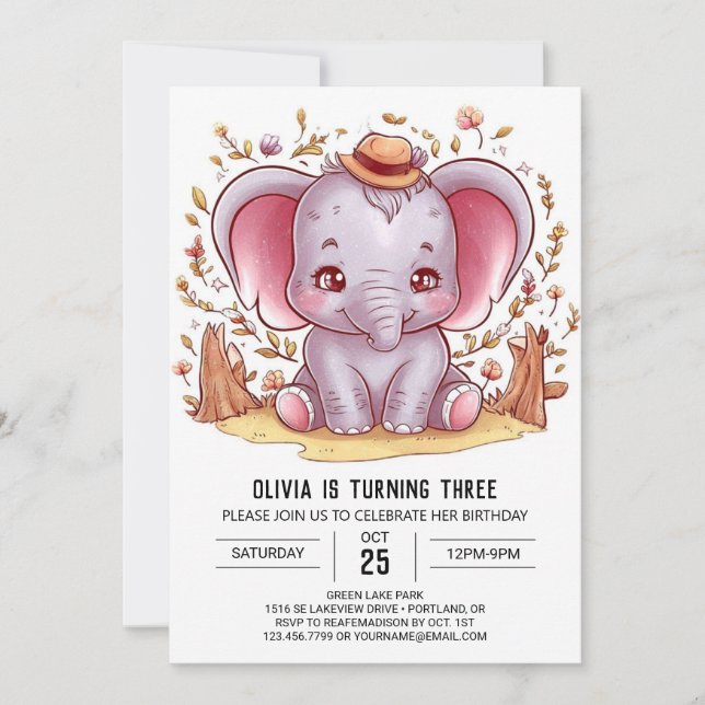 Safari verzaubert Elephant Digital Geburtstag Einladung (Vorderseite)