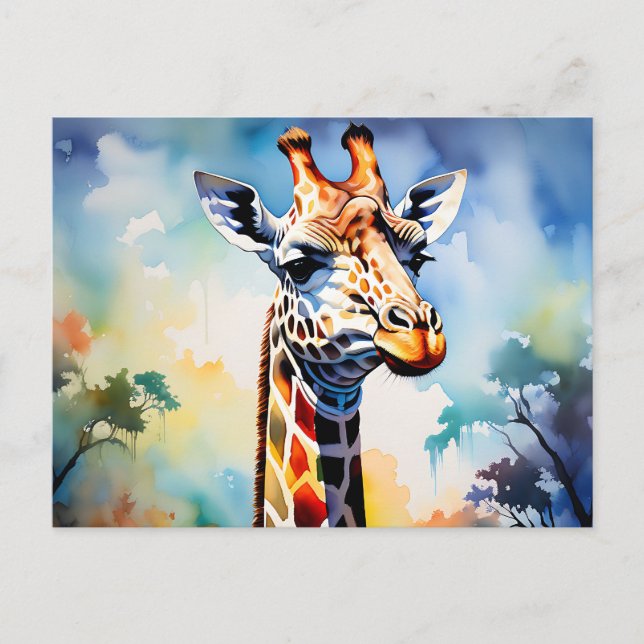 Safari Vibrant Giraffe in Wasserfarbe Postkarte (Vorderseite)